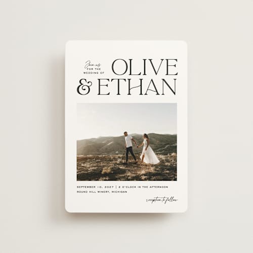 This is a pearl petite wedding invitations with standard by Owl and Toad called casual printing on signature in petite