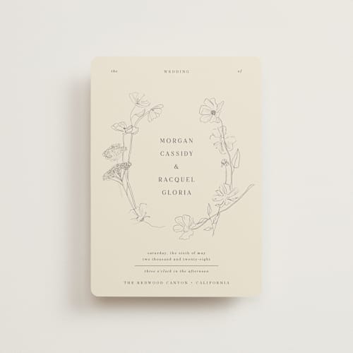 This is a ivory petite wedding invitations with standard by Baumbirdy called floral stamp printing on signature in petite