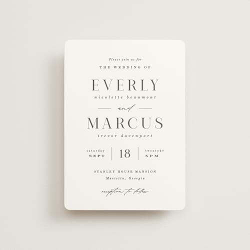 This is a snow petite wedding invitations with standard by Hooray Creative called everly printing on signature in petite