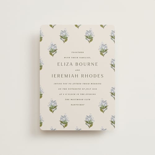 This is a almond petite wedding invitations with standard by Olivia Kanaley Inman called blockprint printing on signature in petite