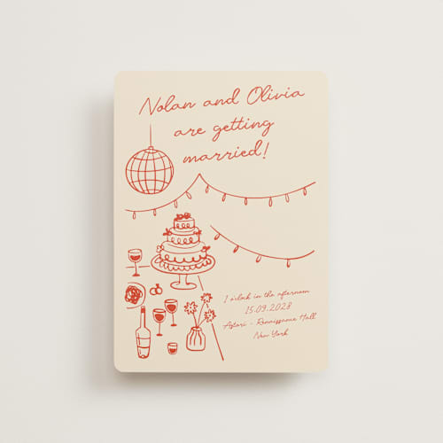 This is a sangria spark petite wedding invitations with standard by Zove Ahhh called party on! printing on signature in petite