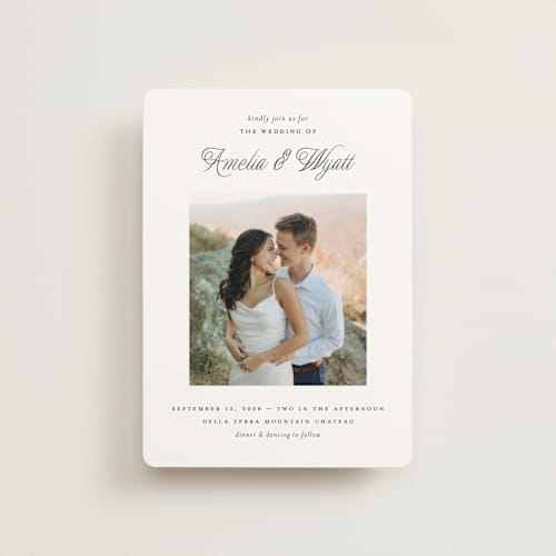 This is a snow petite wedding invitations with standard by Pixel and Hank called terra printing on signature in petite