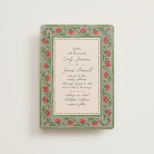 This is a coral fern petite wedding invitations with standard by Chris Griffith called wedding tapestry printing on signature in petite