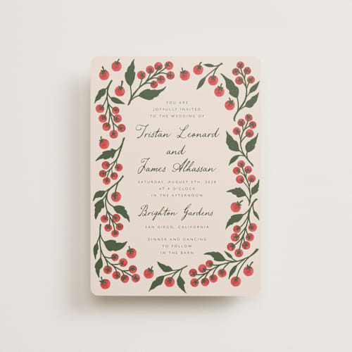 This is a tomato petite wedding invitations with standard by Katharine Watson called cherry tomatoes printing on signature in petite
