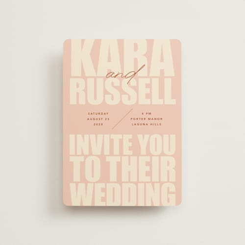 This is a blush petite wedding invitations with standard by Stacey Day called typographical poster printing on signature in petite