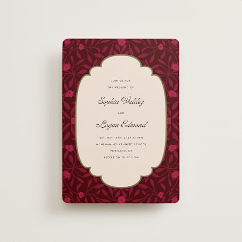This is a garnet petite wedding invitations with standard by Morgan Kendall called victorian chic printing on signature in petite