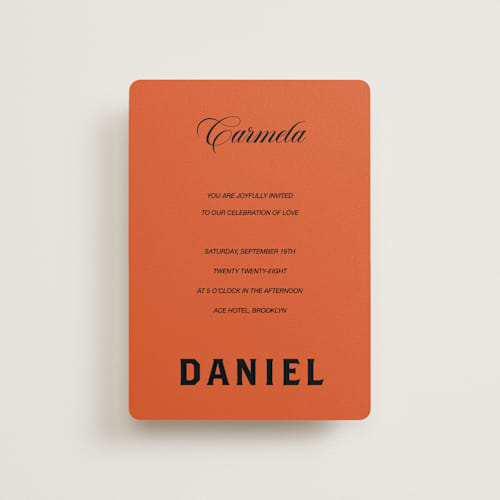 This is a amaro petite wedding invitations with standard by Studio Suku called bold and demure printing on signature in petite