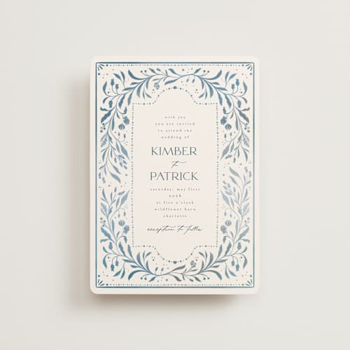 This is a delft blue petite wedding invitations with standard by Ashley DeMeyere called porcelain printing on signature in petite