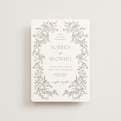 This is a ravello petite wedding invitations with standard by Anne Ciotola called cottonwood printing on signature in petite