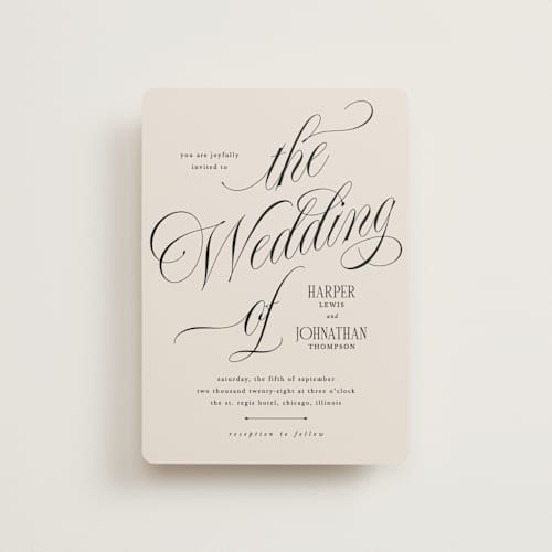 This is a linen petite wedding invitations with standard by Kate Ahn called mirin printing on signature in petite