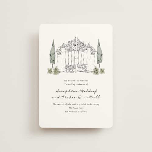 This is a forest petite wedding invitations with standard by Jackie Crawford called hand illustrated garden gate printing on signature in petite