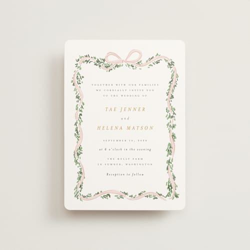 This is a blush petite wedding invitations with standard by Itsy Belle Studio called ribbonly frame printing on signature in petite
