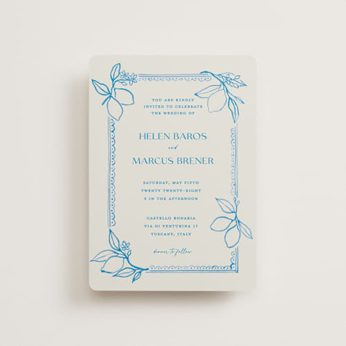 This is a ocean petite wedding invitations with standard by Pati Cascino called mediterraneo printing on signature in petite