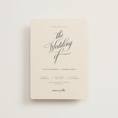 This is a almond petite wedding invitations with standard by Eric Clegg called modern romance printing on signature in petite