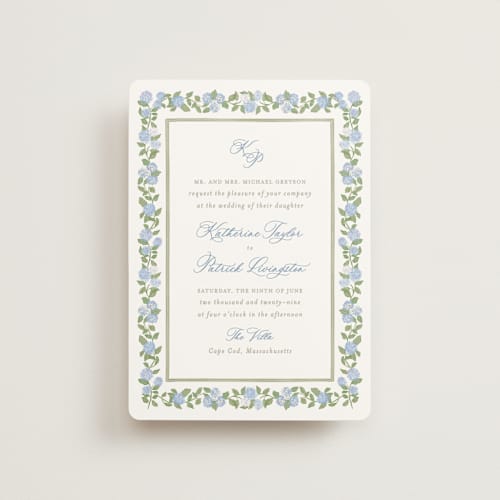 This is a ocean petite wedding invitations with standard by Creo Study called pillowy border printing on signature in petite