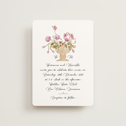 This is a deep blush petite wedding invitations with standard by Pati Cascino called barolo printing on signature in petite