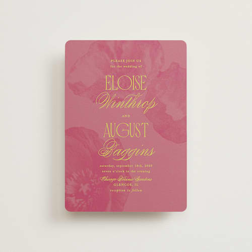 This is a flamingo petite wedding invitations with standard by Morgan Kendall called maximalist poppies printing on signature in petite