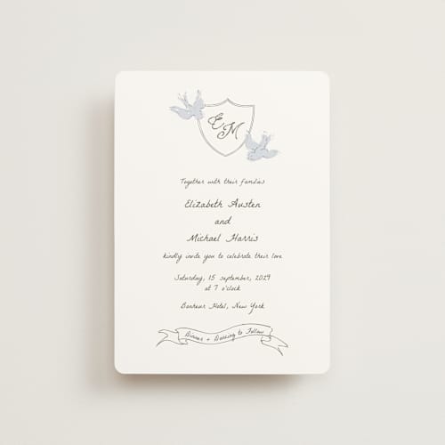This is a cloud petite wedding invitations with standard by Helena Vitto called birds of paradise printing on signature in petite