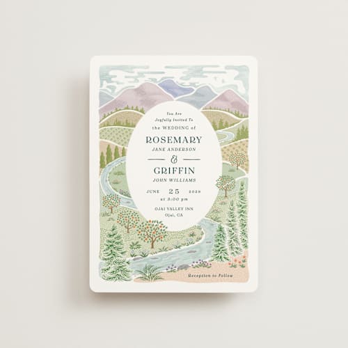 This is a pine petite wedding invitations with standard by Paper Sun Studio called river valley printing on signature in petite