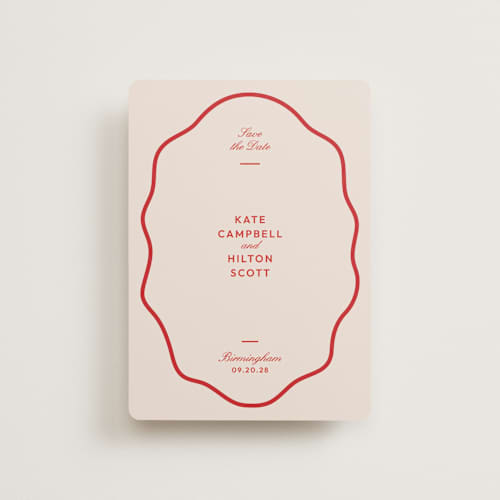This is a cherry petite save the dates with standard by Megan Davis called croquet printing on signature in petite