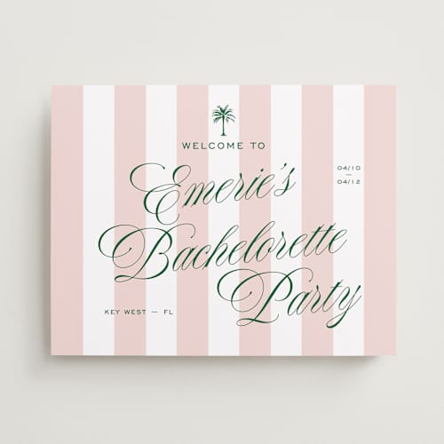 This is a taffy wedding signs with standard by Susan Zinader called palm stripes printing on premium sign board in small