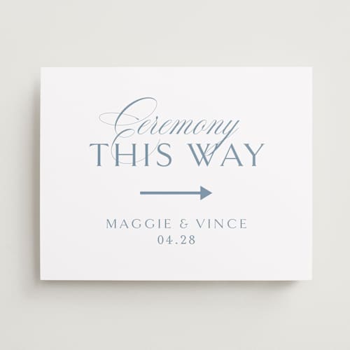 This is a dusty blue wedding signs with standard by Jennifer Postorino called coastal charm printing on premium sign board in 11x14
