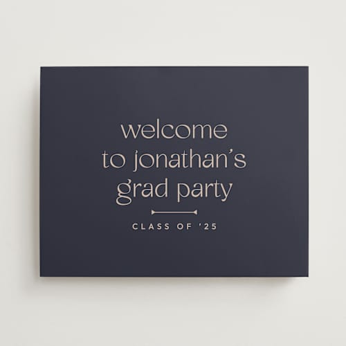 This is a navy graduation party decorations with standard by letterfix called thoughtful printing on premium sign board in 11x14
