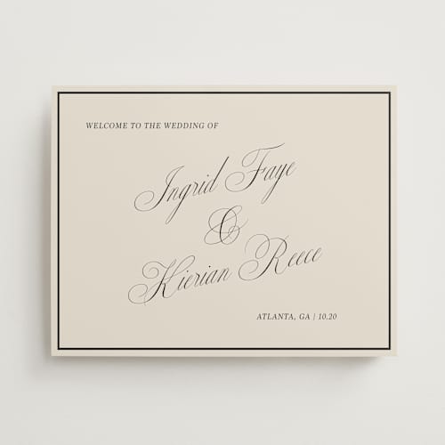 This is a shadow wedding signs with standard by Kelly Watkins called classic script printing on premium sign board in 11x14