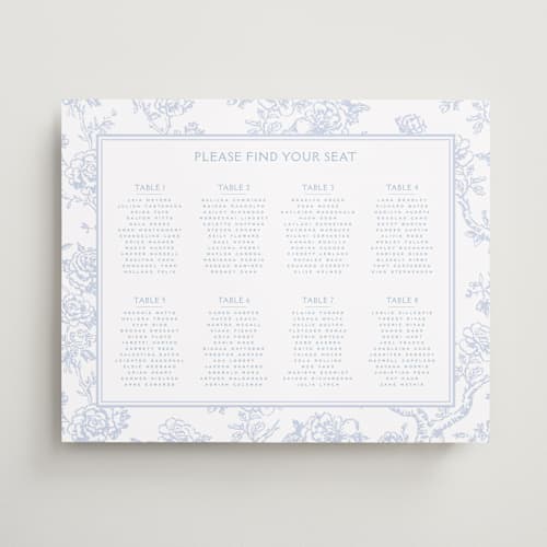 This is a periwinkle wedding signs with standard by Jenna Holcomb called classic toile printing on premium sign board in 16x20