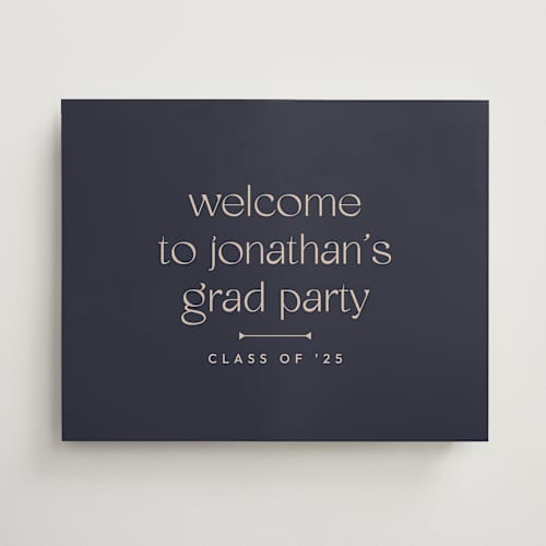 This is a navy graduation party decorations with standard by letterfix called thoughtful printing on premium sign board in 16x20