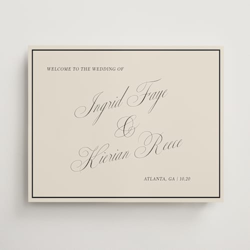 This is a shadow wedding signs with standard by Kelly Watkins called classic script printing on premium sign board in 16x20