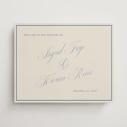 This is a marine wedding signs with standard by Kelly Watkins called classic script printing on premium sign board in 16x20
