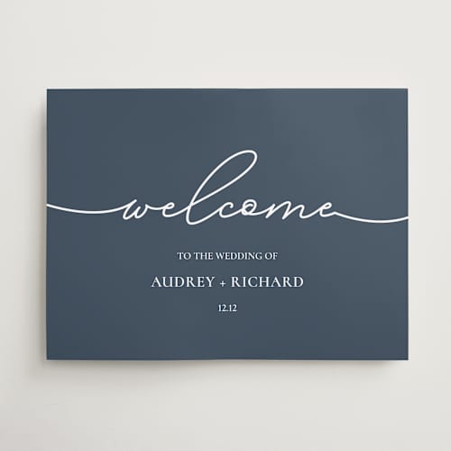 This is a navy wedding signs with standard by Huefete called luxury printing on premium sign board in 18x24
