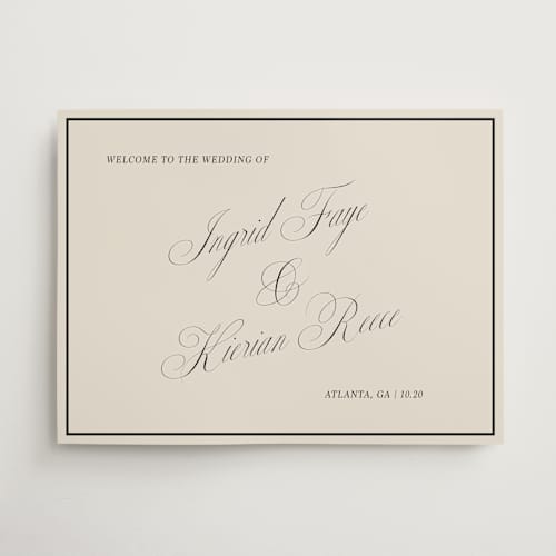 This is a shadow wedding signs with standard by Kelly Watkins called classic script printing on premium sign board in 18x24