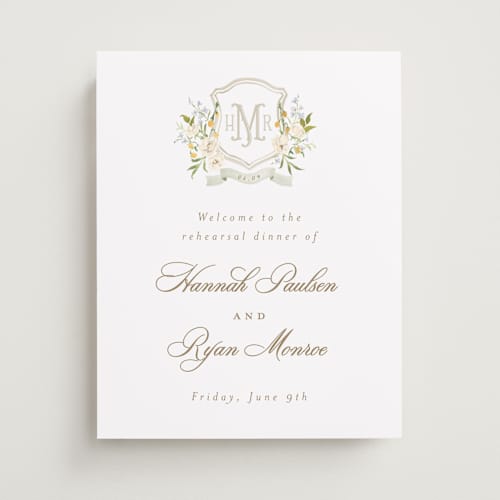 This is a chiffon wedding signs with standard by Everett Paper Goods called avalon printing on premium sign board in small