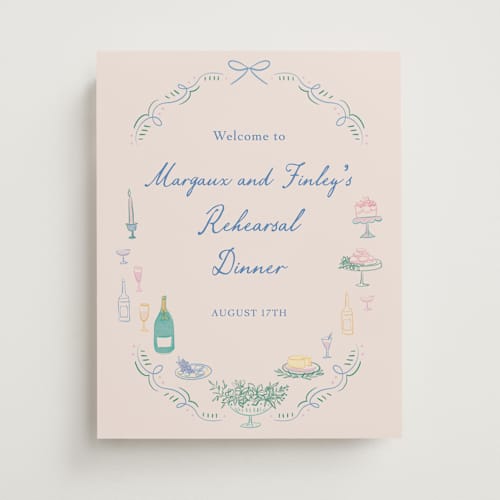 This is a pastel wedding signs with standard by Elly called dining printing on premium sign board in small