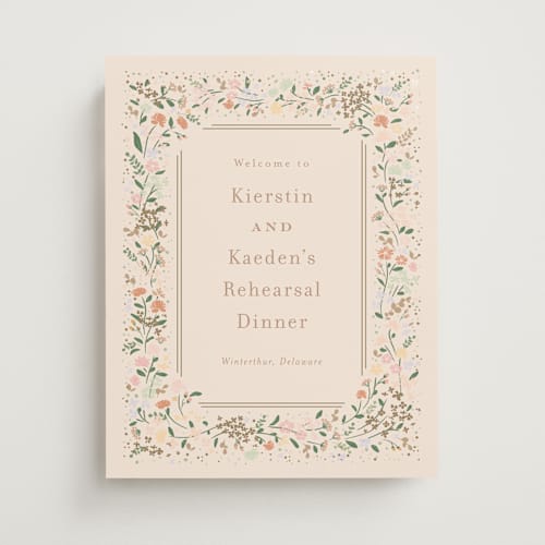 This is a ivory wedding signs with standard by Jennifer Wick called esther's garden printing on premium sign board in small