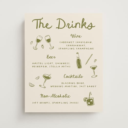 This is a olive wedding signs with standard by Carmia Jordaan called playful doodles printing on doublethick in 11x14