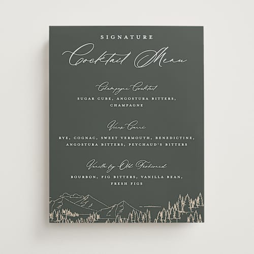 This is a hunter wedding signs with standard by Sarah Brown called peaks printing on doublethick in 11x14