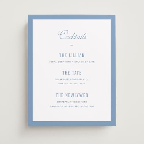 This is a provincial blue wedding signs with standard by Sara Hicks Malone called preston printing on doublethick in 11x14