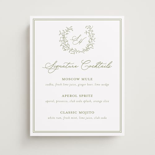 This is a pistachio wedding signs with standard by Katherine Moynagh called garden script printing on doublethick in 11x14