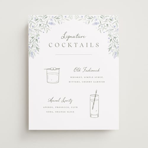 This is a periwinkle wedding signs with standard by Kristen Smith called delicate vines printing on doublethick in 11x14