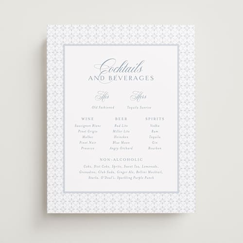 This is a dusty blue wedding signs with standard by Jennifer Postorino called coastal charm printing on doublethick in 11x14