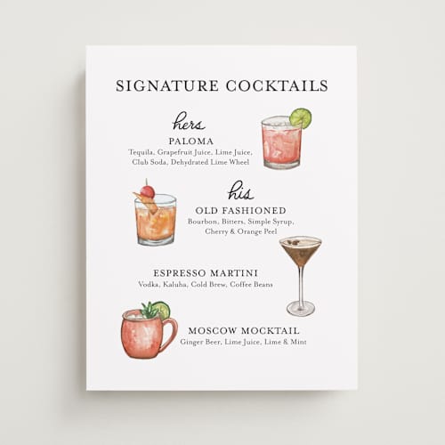 This is a tuxedo wedding signs with standard by Madeline La Rosa called drinks for all printing on doublethick in 11x14