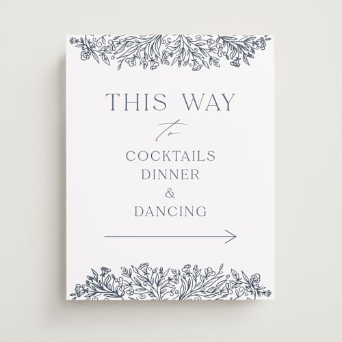 This is a provincial blue wedding signs with standard by Erin Deegan called hummingbird botanicals printing on premium sign board in 11x14