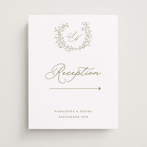 This is a pistachio wedding signs with standard by Katherine Moynagh called garden script printing on premium sign board in 11x14
