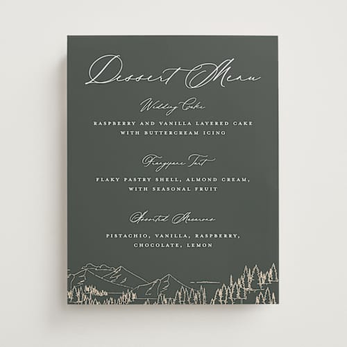 This is a hunter wedding signs with standard by Sarah Brown called peaks printing on doublethick in 11x14