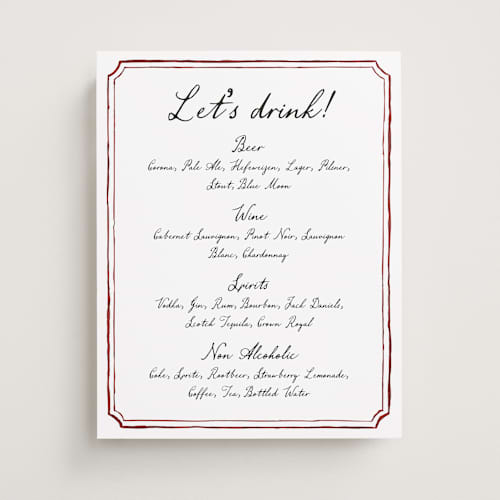 This is a wine wedding signs with standard by Cass Loh called handwritten printing on doublethick in 11x14