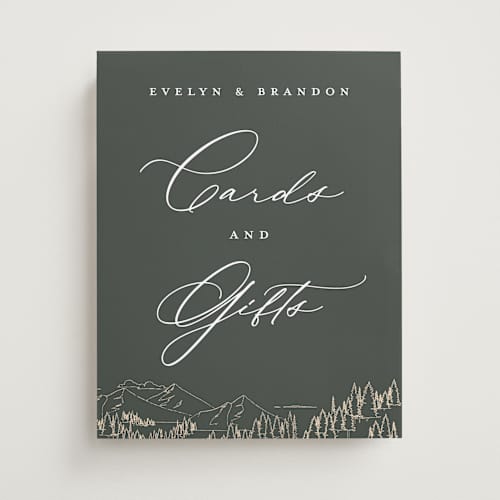 This is a hunter wedding signs with standard by Sarah Brown called peaks printing on doublethick in 11x14