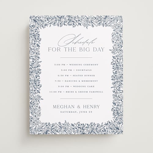 This is a provincial blue wedding signs with standard by Erin Deegan called hummingbird botanicals printing on premium sign board in 11x14